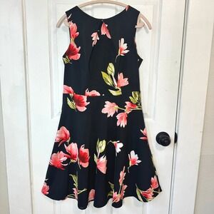 Alyx Black Pink Floral Fit & Flare Wedding Guest Cocktail Party Dress Size 12